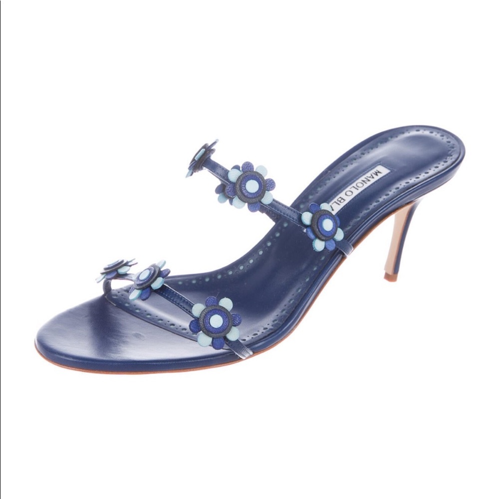 Manolo Blahnik Blue Floral Sandals